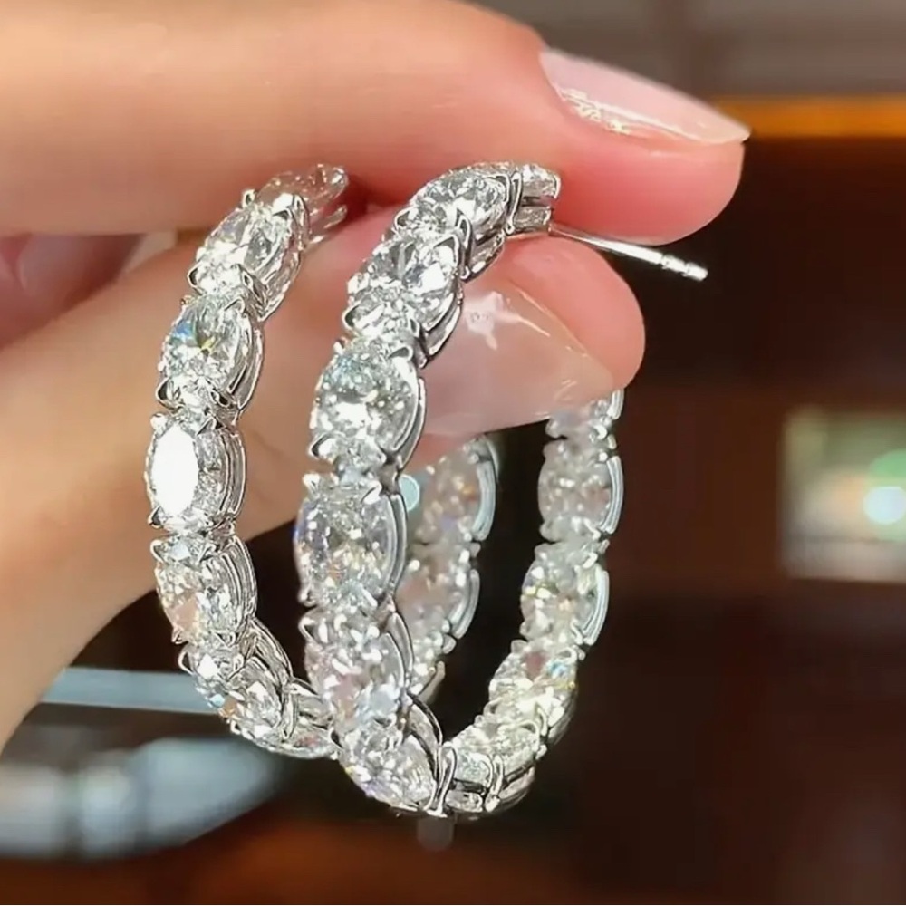 LAST ONE! Eternity Round Cut Zircons Silver Hoop Earrings